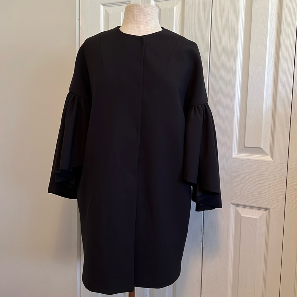 Milly Black Coat with Three Quarter Length Ruffled Bell Sleeves Size Small